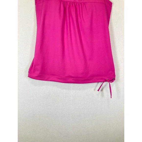 Barbiecore Athleta Women Large Pink Ruched Drawstring Racerback Workout Tank Top - Picture 8 of 9